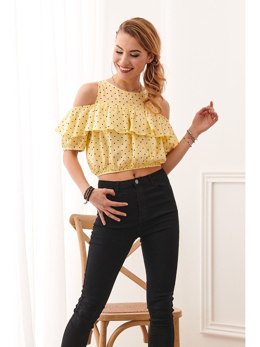 Lemon short blouse with polka dots 21521 - Online store - Boutique